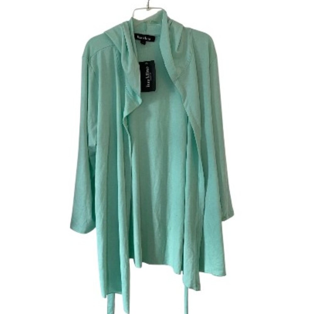 New Lisa Kline Women's Hush Free Spirit Open Front Top Light Teal Size 1X